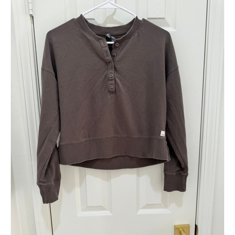 Vuori Laguna Henley in Cocoa Heather Long Sleeve Organic Cotton Sweater Women XS - Picture 6 of 16